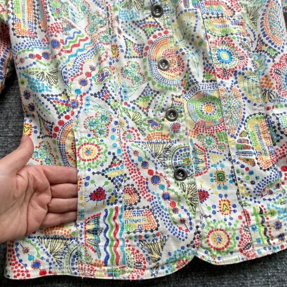 Ruby Rd Jacket Womens 12 Vibrant Multicolor Flora Geometric Jean Denim Coat Boho - Picture 3 of 13